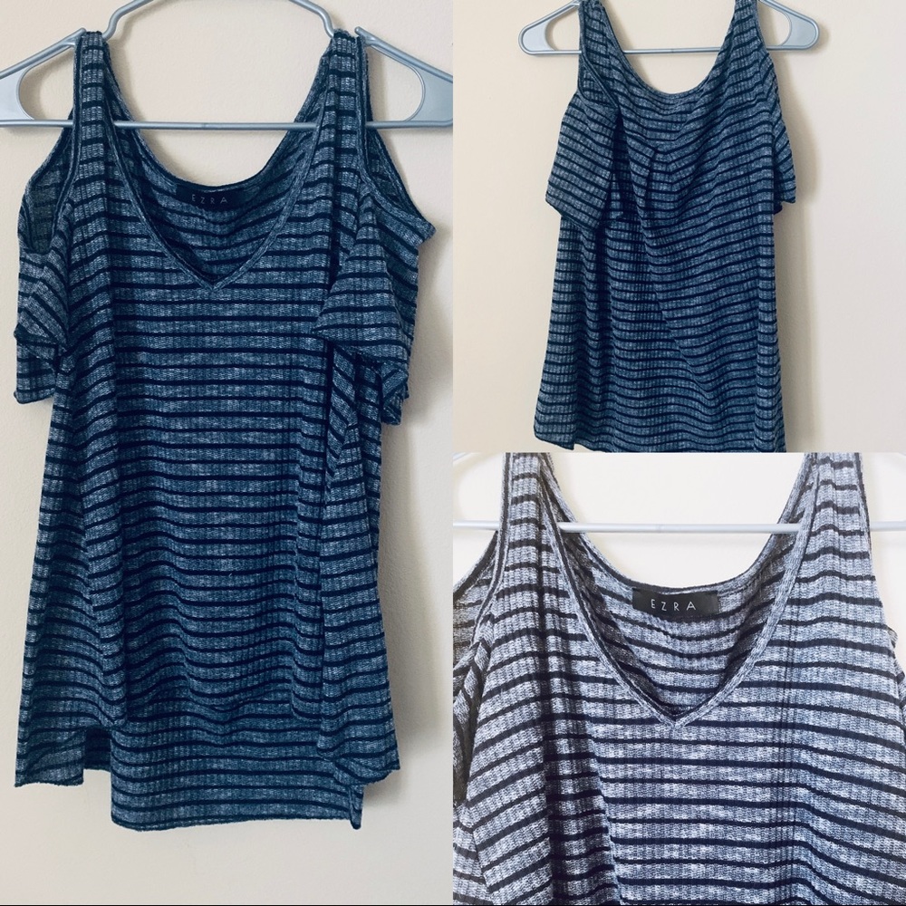 Cold shoulder blue stripe top